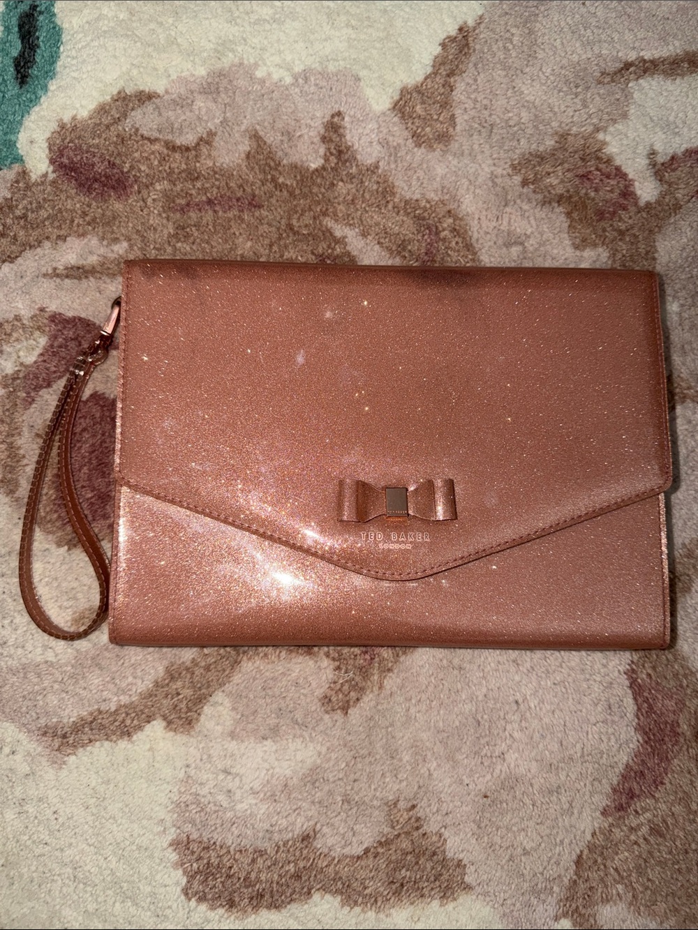 Ted Baker Rose Gold Glitter Envelope Wristlet Clutch